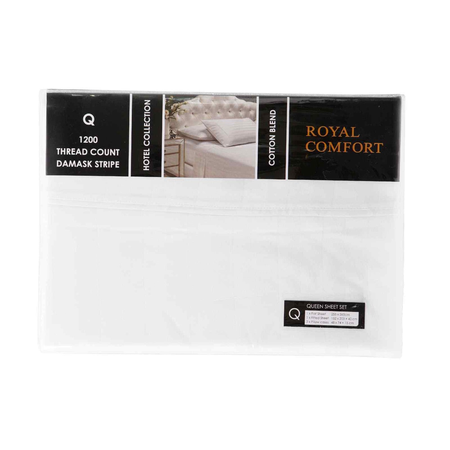 Royal Comfort 1200 Thread Count Damask Stripe Cotton Blend Sheet Sets Queen White