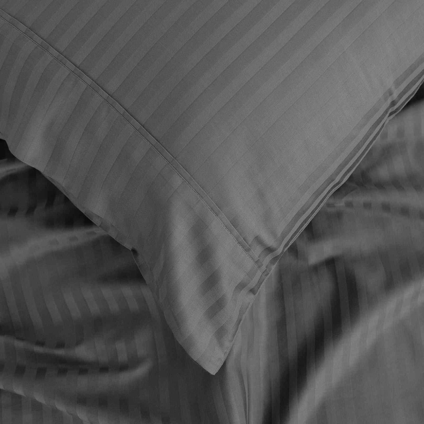 Royal Comfort 1200 Thread Count Damask Stripe Cotton Blend Sheet Sets Queen Charcoal Grey