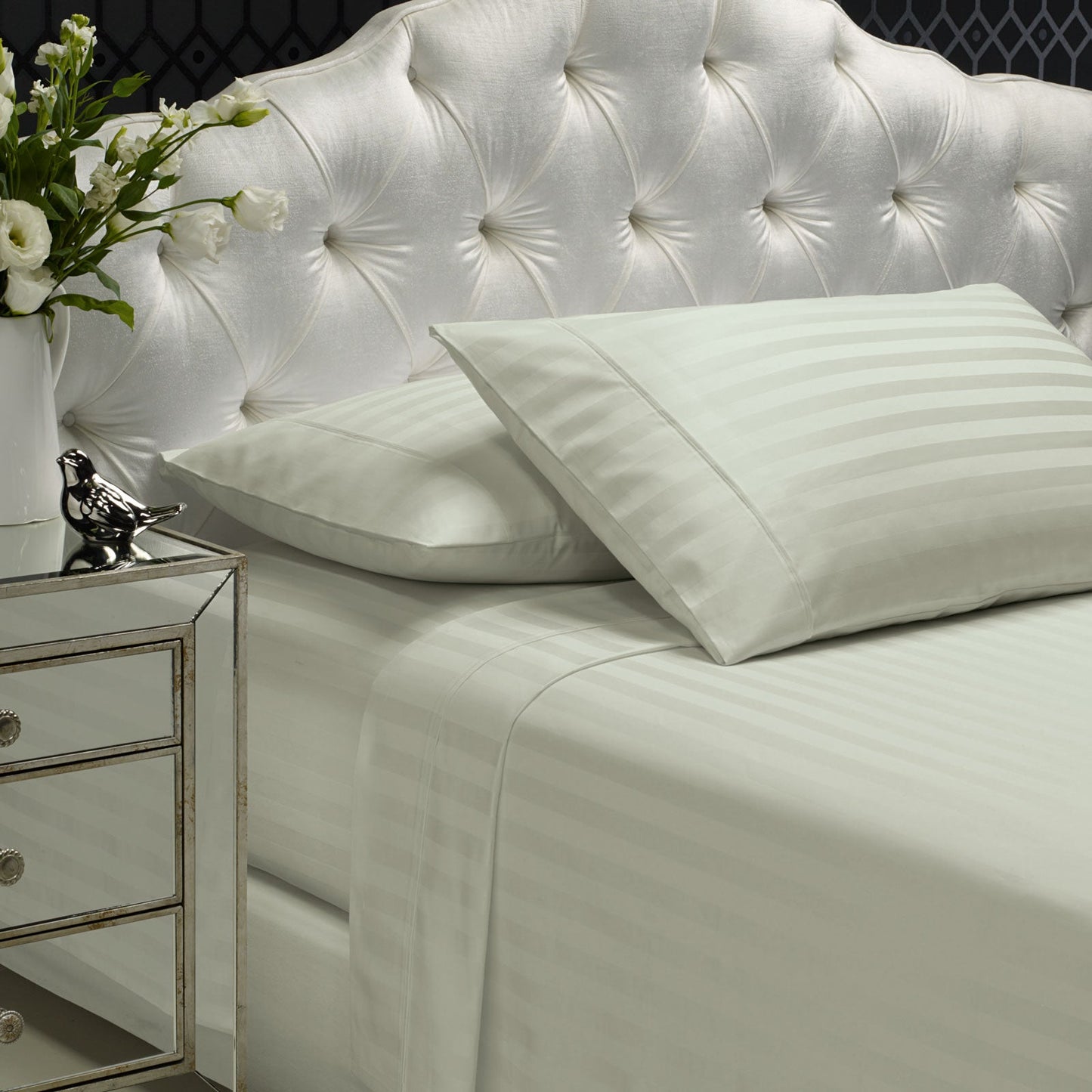 Royal Comfort 1200 Thread Count Damask Stripe Cotton Blend Sheet Sets Queen Silver