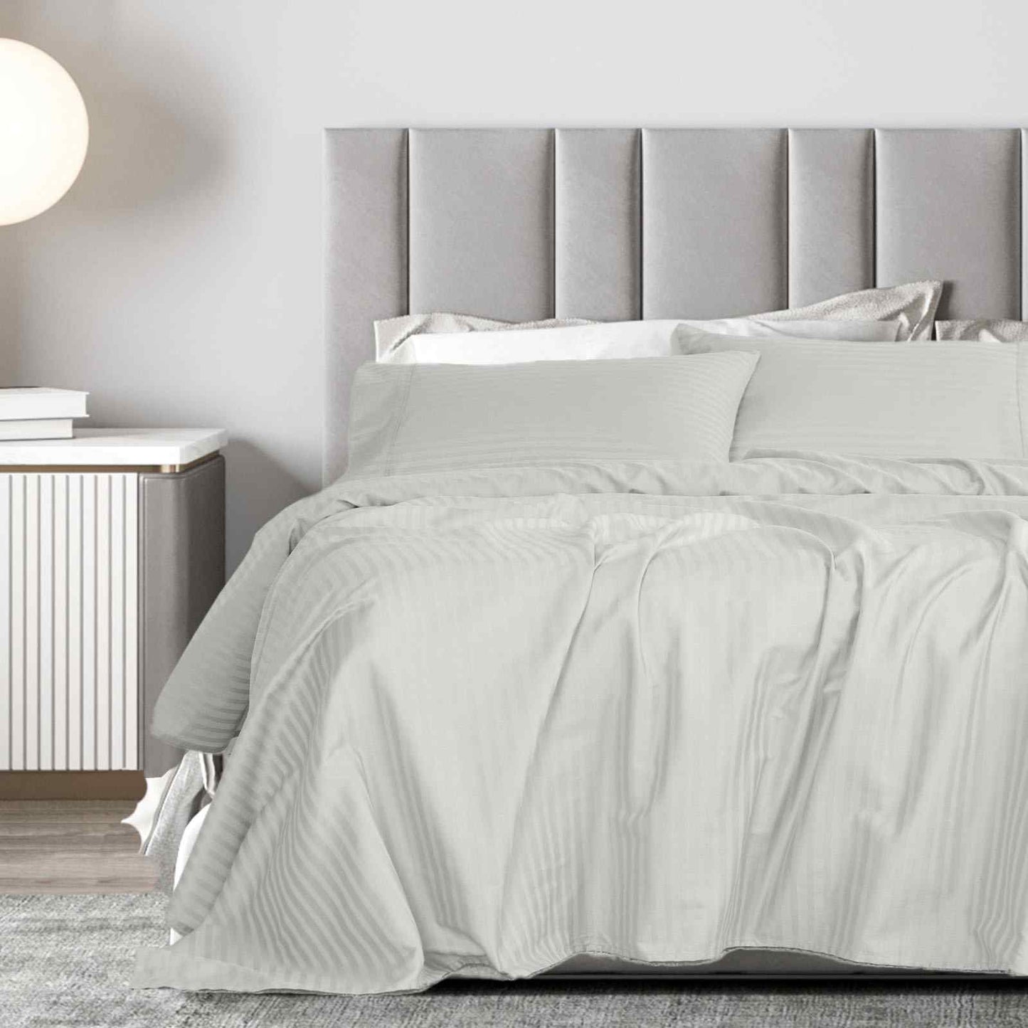 Royal Comfort 1200 Thread Count Damask Stripe Cotton Blend Sheet Sets Queen Silver