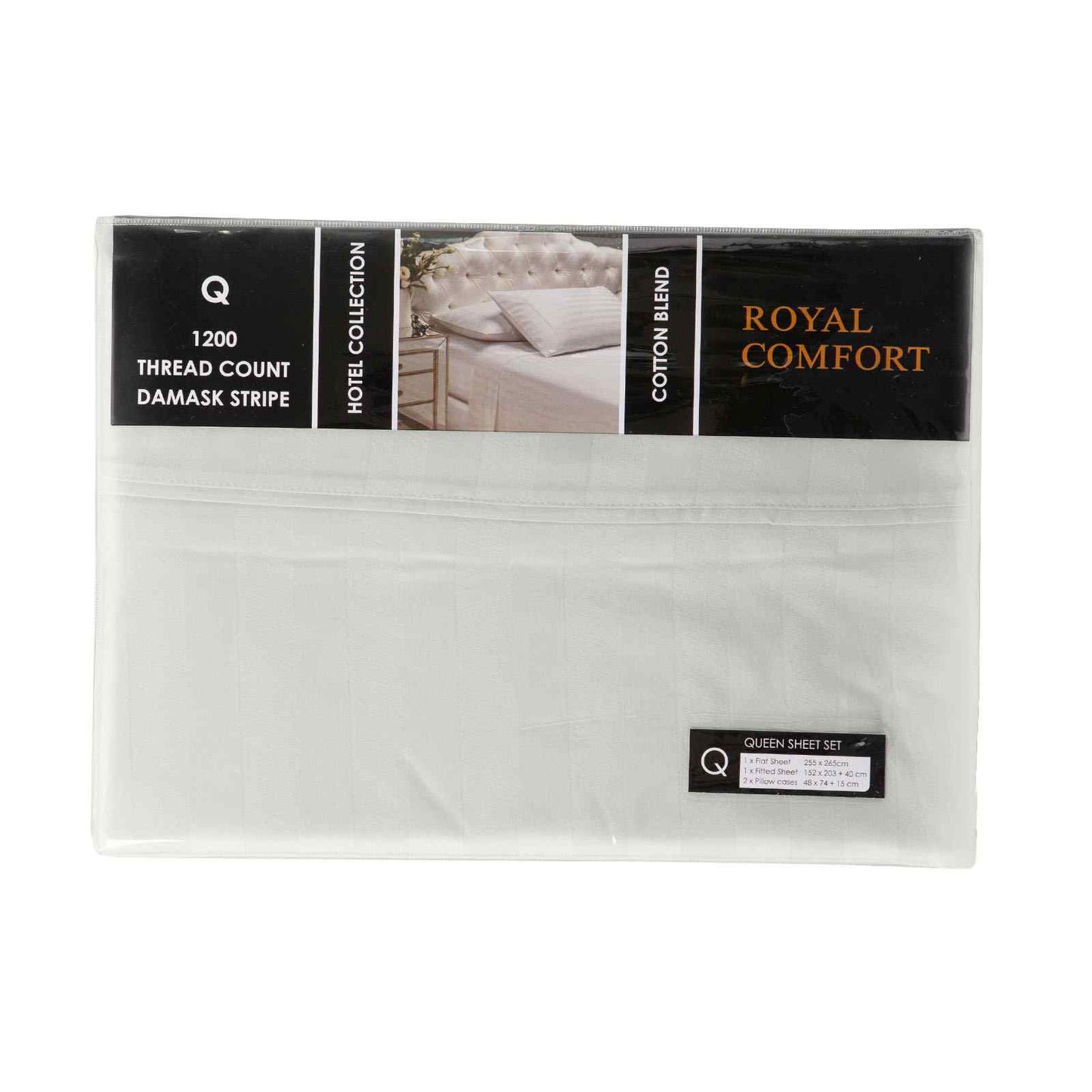 Royal Comfort 1200 Thread Count Damask Stripe Cotton Blend Sheet Sets Queen Silver