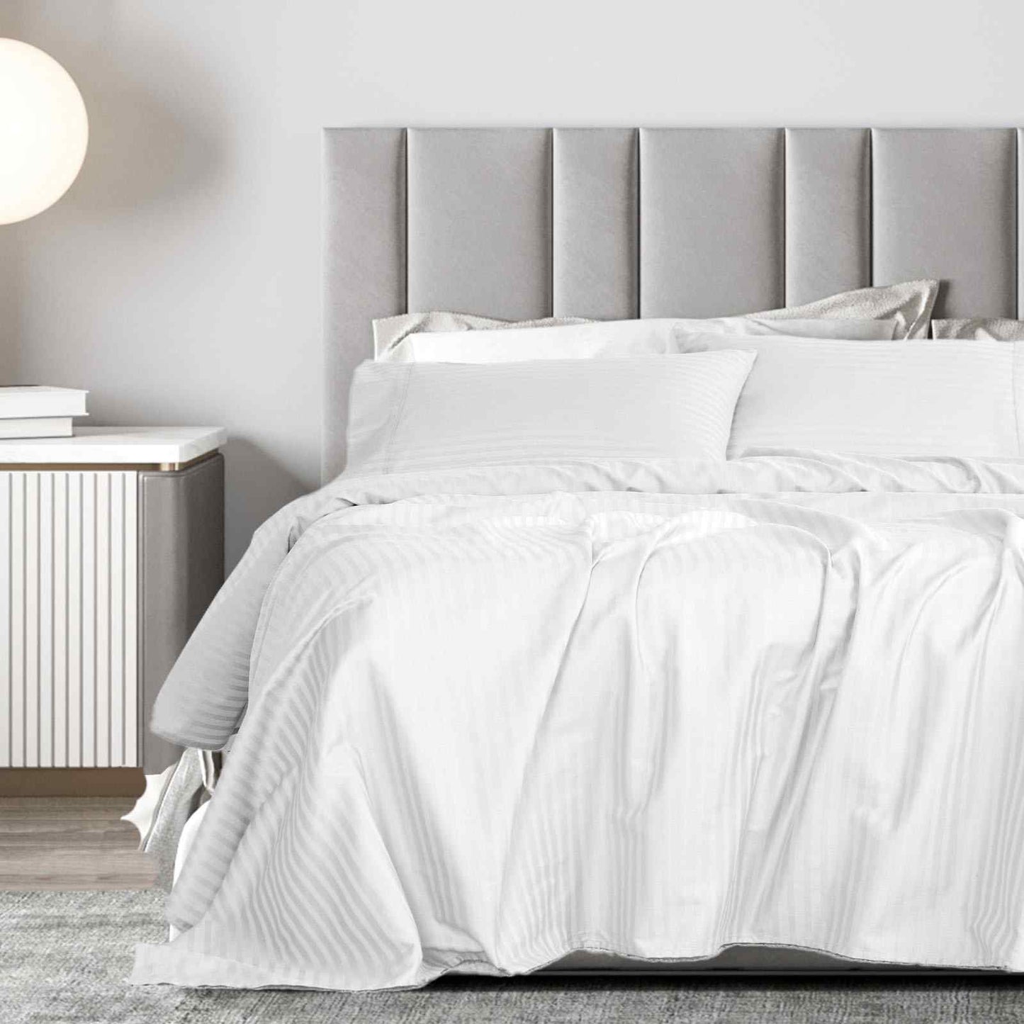 Royal Comfort 1200 Thread Count Damask Stripe Cotton Blend Sheet Sets King White