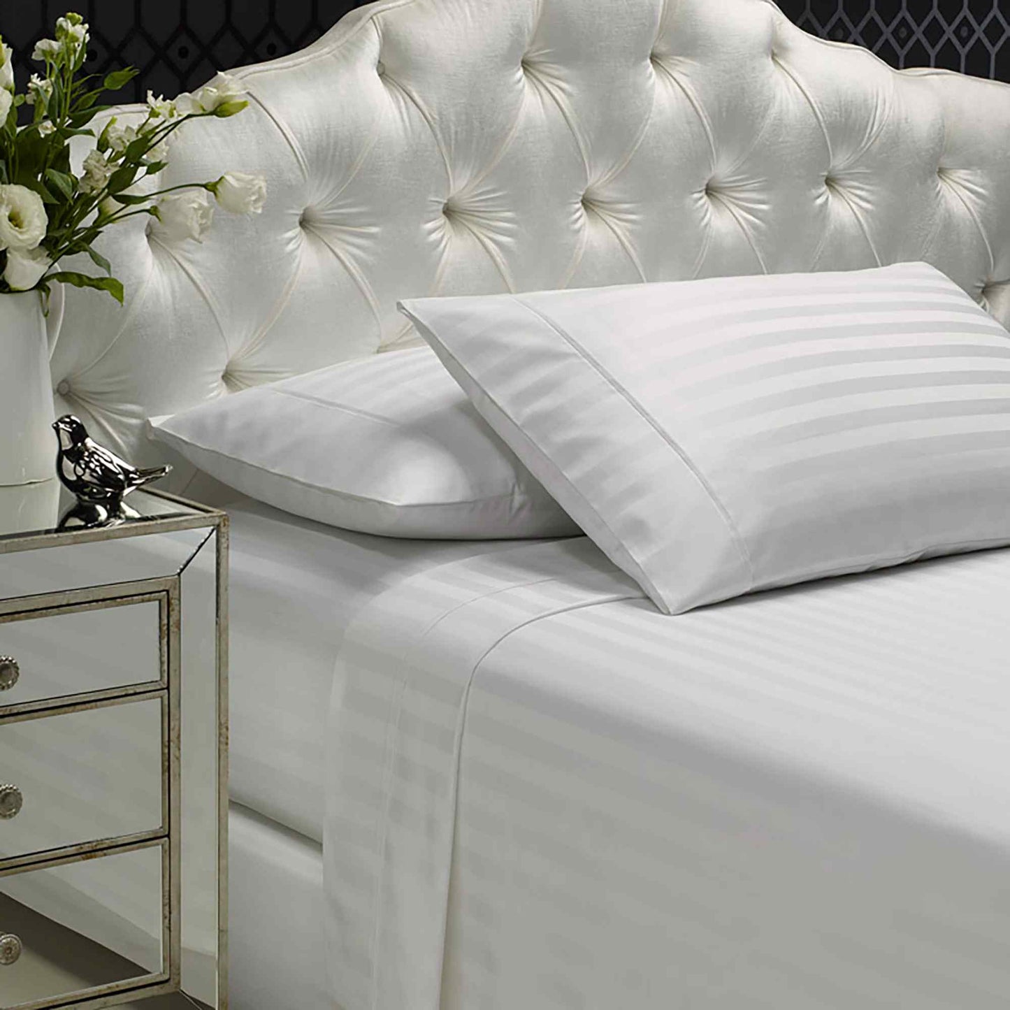 Royal Comfort 1200 Thread Count Damask Stripe Cotton Blend Sheet Sets King White
