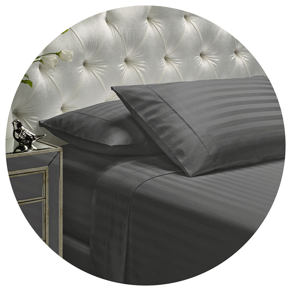 Royal Comfort 1200 Thread Count Damask Stripe Cotton Blend Sheet Sets King Charcoal Grey