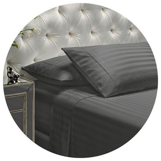 Royal Comfort 1200 Thread Count Damask Stripe Cotton Blend Sheet Sets King Charcoal Grey