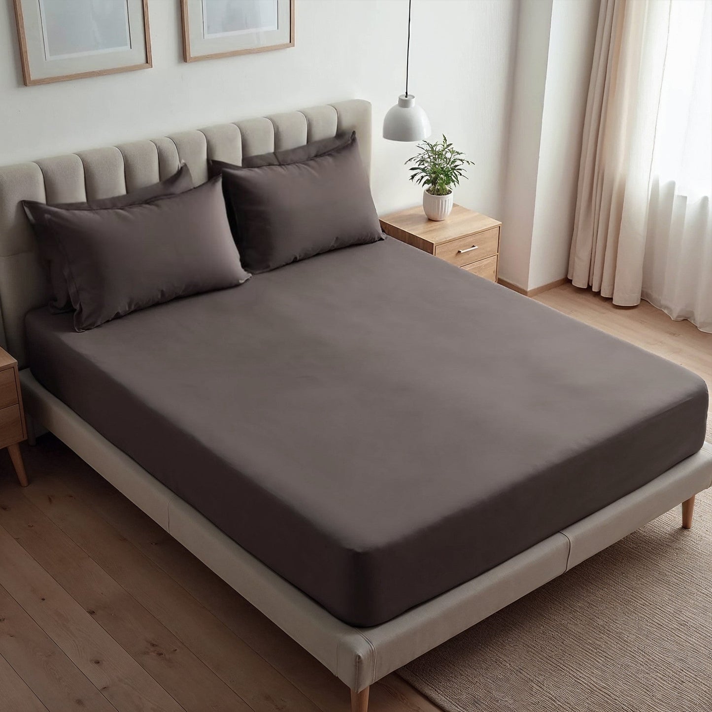Royal Comfort 1500Tc Cotton Rich Fitted Sheet 3 Pc Set Double Dusk Grey
