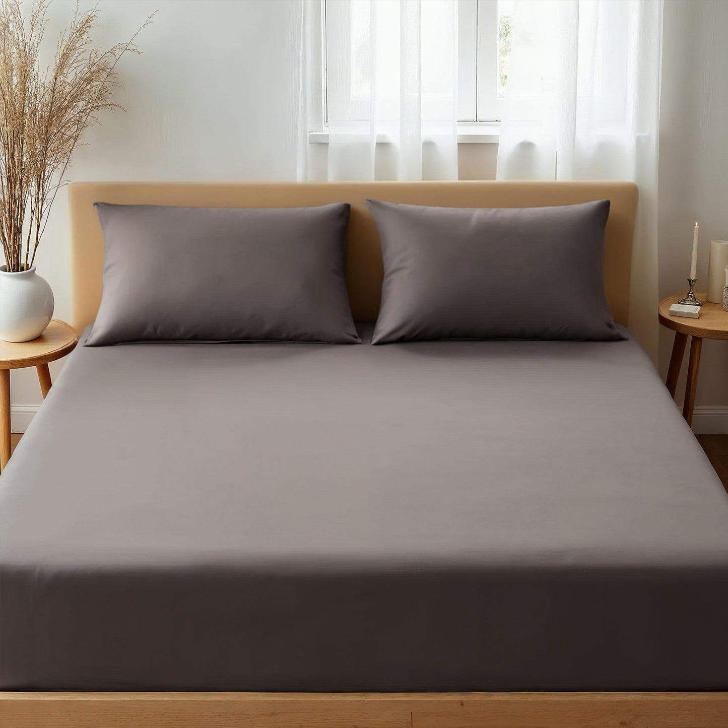 Royal Comfort 1500Tc Cotton Rich Fitted Sheet 3 Pc Set Double Dusk Grey
