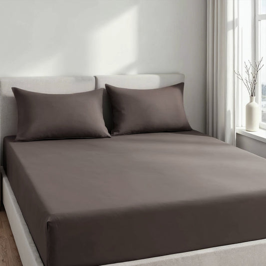 Royal Comfort 1500Tc Cotton Rich Fitted Sheet 3 Pc Set Double Dusk Grey