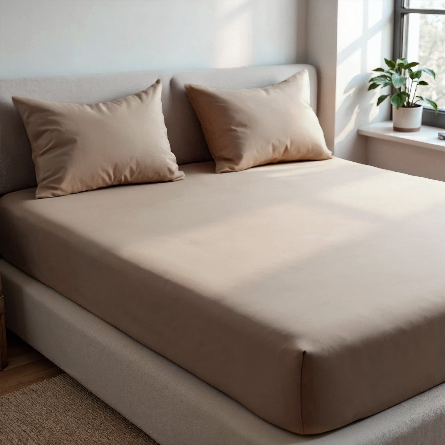 Royal Comfort 1500Tc Cotton Rich Fitted Sheet 3 Pc Set Double Stone