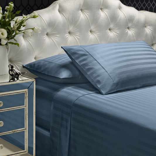 Royal Comfort 1200 Thread Count Damask Stripe Cotton Blend Sheet Sets King Blue Fog
