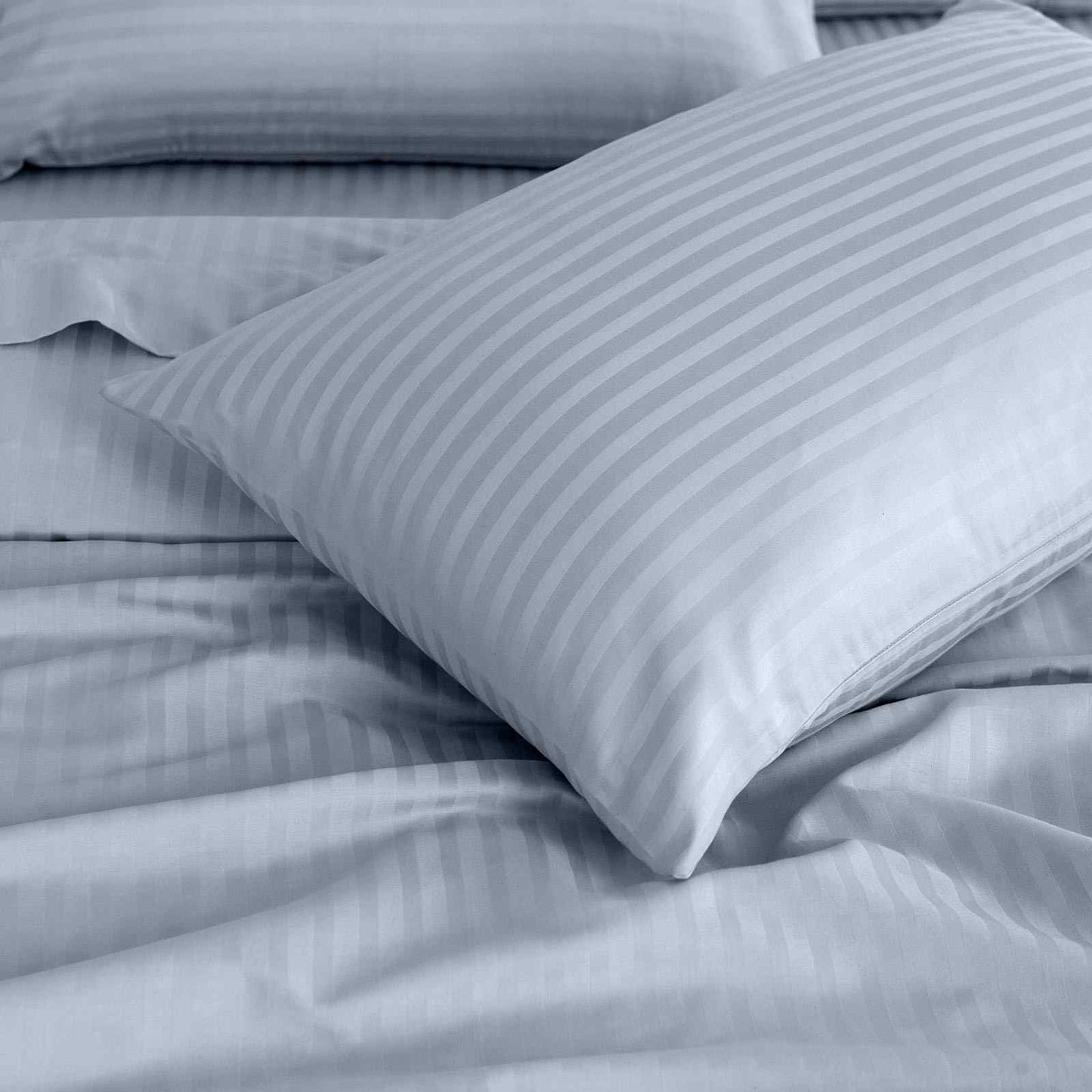 Royal Comfort 1200 Thread Count Damask Stripe Cotton Blend Sheet Sets King Blue Fog