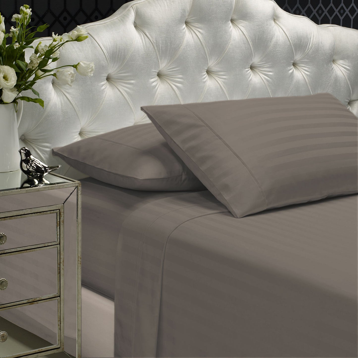 Royal Comfort 1200 Thread Count Damask Stripe Cotton Blend Sheet Sets King Pewter