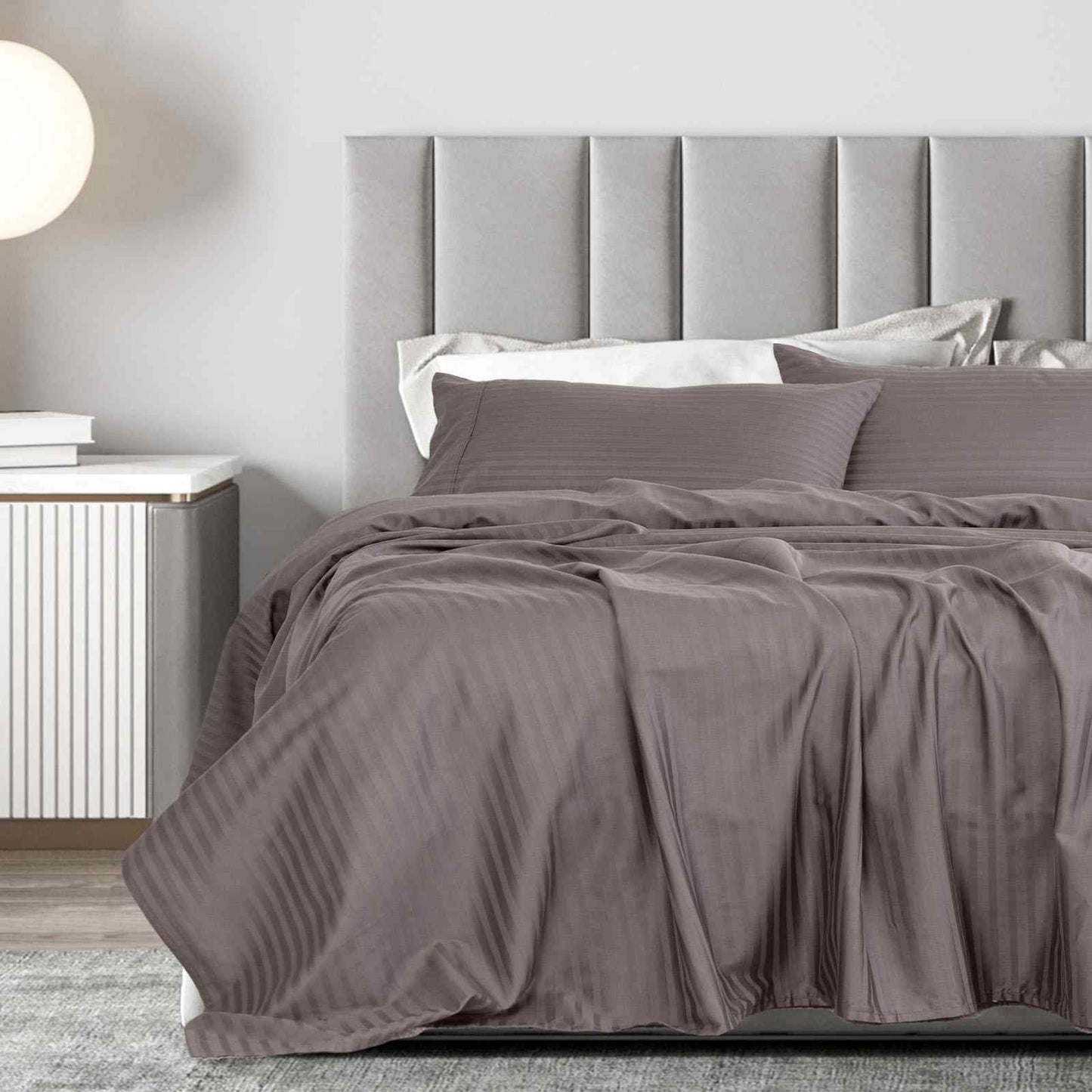 Royal Comfort 1200 Thread Count Damask Stripe Cotton Blend Sheet Sets King Pewter