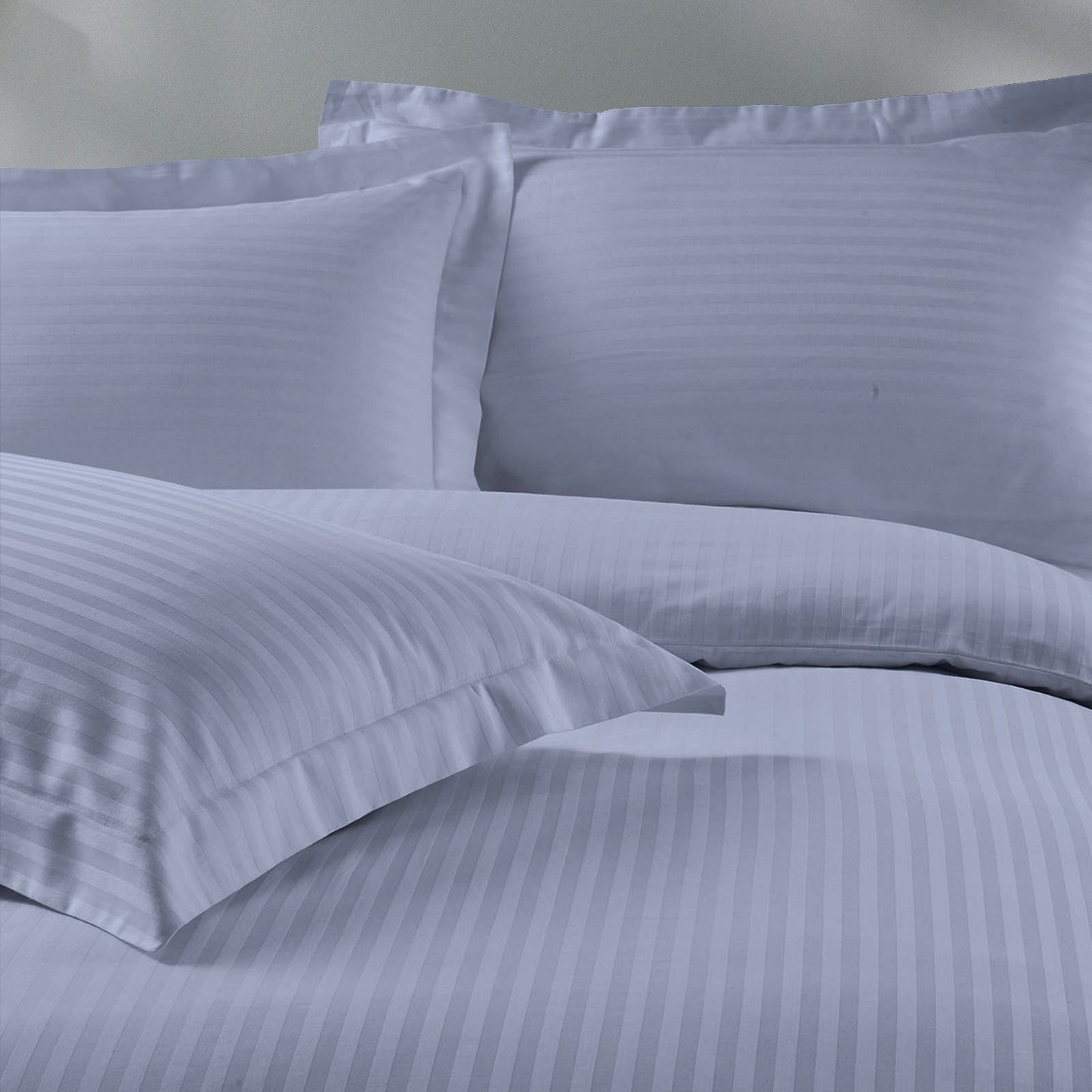 Royal Comfort 1200 Thread Count Damask Stripe Cotton Blend Quilt Cover Sets King Blue Fog