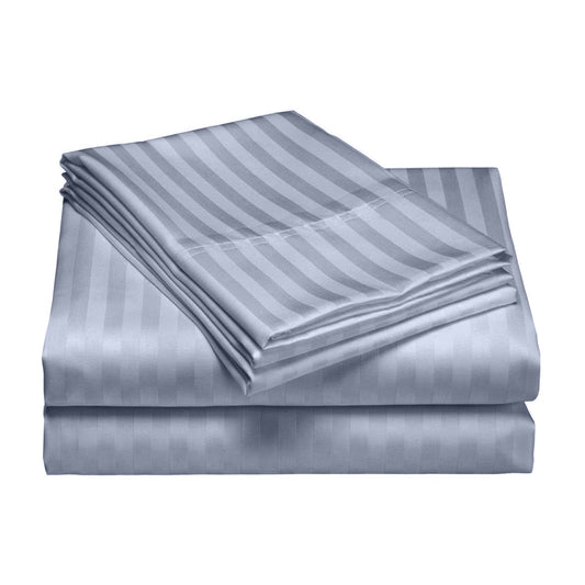 Royal Comfort 1200 Thread Count Damask Stripe Cotton Blend Quilt Cover Sets King Blue Fog