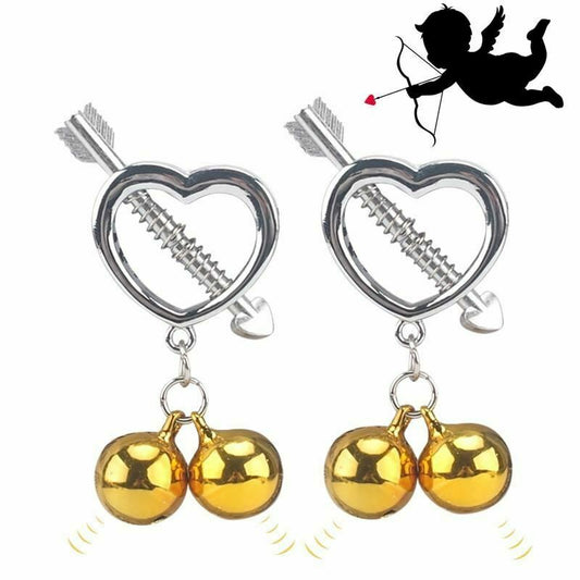 Cupid' Arrow Gold Bell Stainless Steel Nipple Clamps Bdsm Bondage Restraints