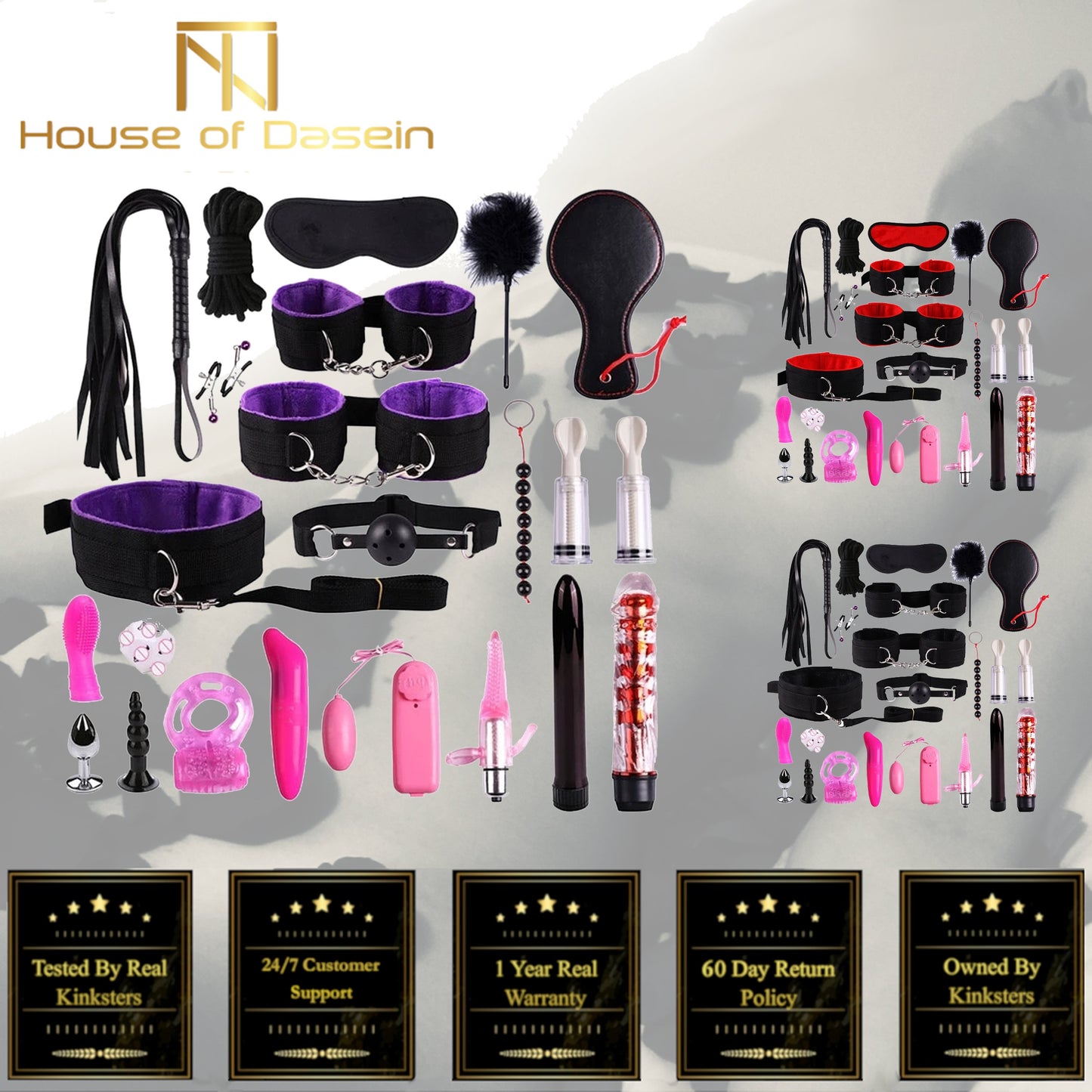 Bdsm Beginner's Sex Toy Kit With Vibrator Nipple Suckers Restraints