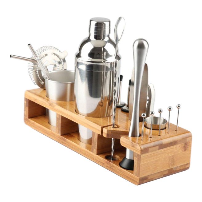 23Pcs Stainless Steel Cocktail Shaker Set Barware Kit With Rack