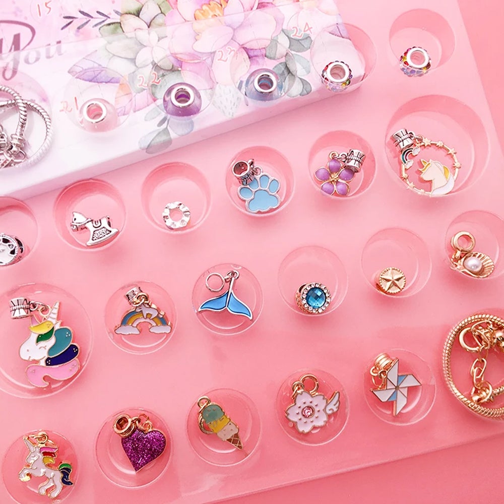 24 Countdown Calendar Unicorn Blind Box Christmas Charm Bracelet Set Kids Girls