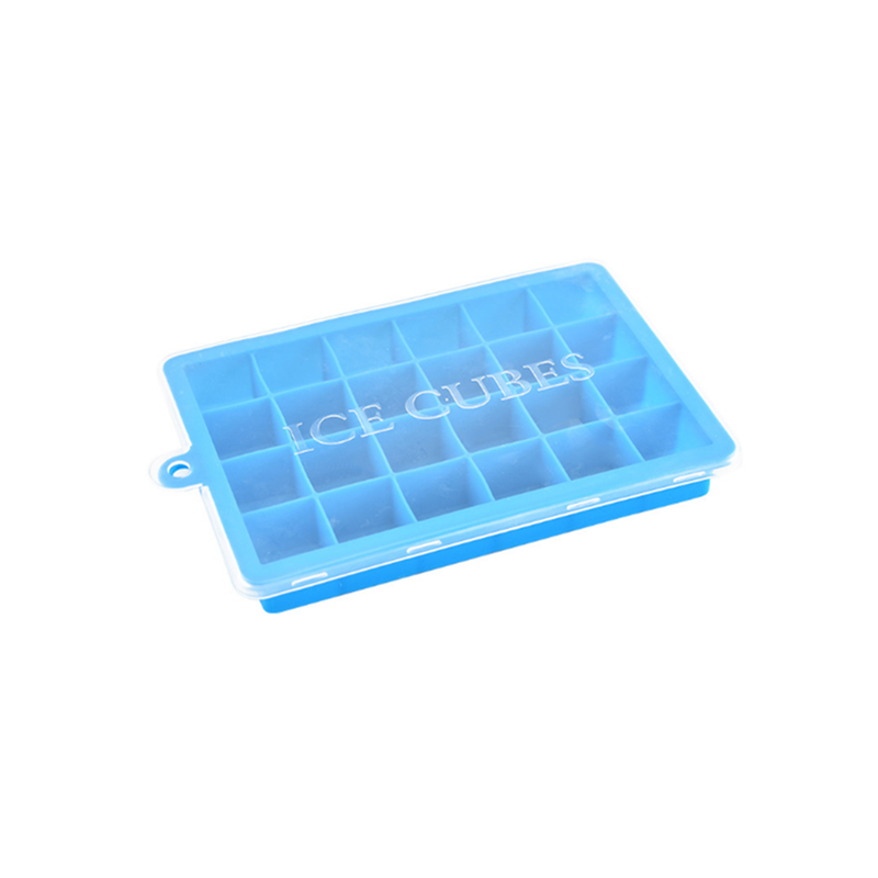 24 Grids Silicone Ice Cube Mode With Cover Frozen Tray Making Mold Blue