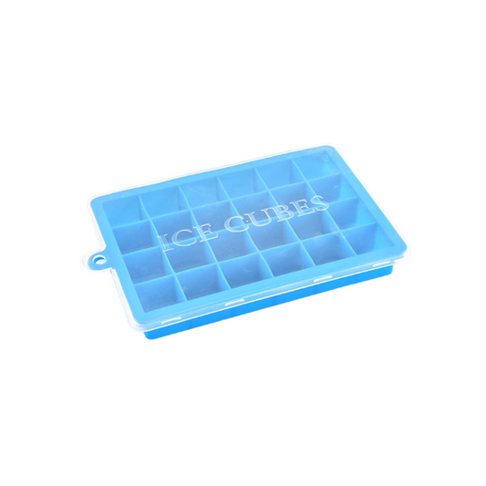 24 Grids Silicone Ice Cube Mode With Cover Frozen Tray Making Mold Blue