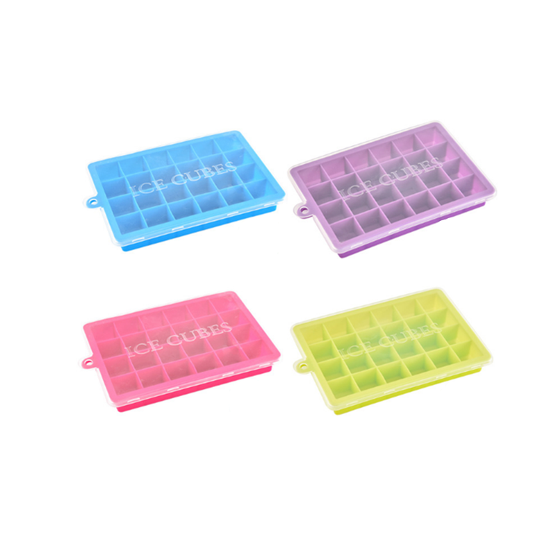 24 Grids Silicone Ice Cube Mode With Cover Frozen Tray Making Mold Blue