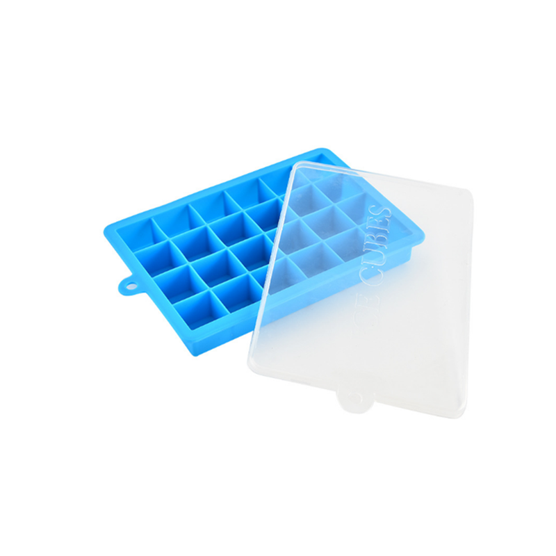 24 Grids Silicone Ice Cube Mode With Cover Frozen Tray Making Mold Blue
