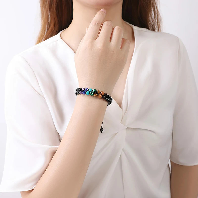 Veile Studios Fashion Jewelry 6Mm 7 Chakra Stone Bead Yoga Meditation Bracelet For Women