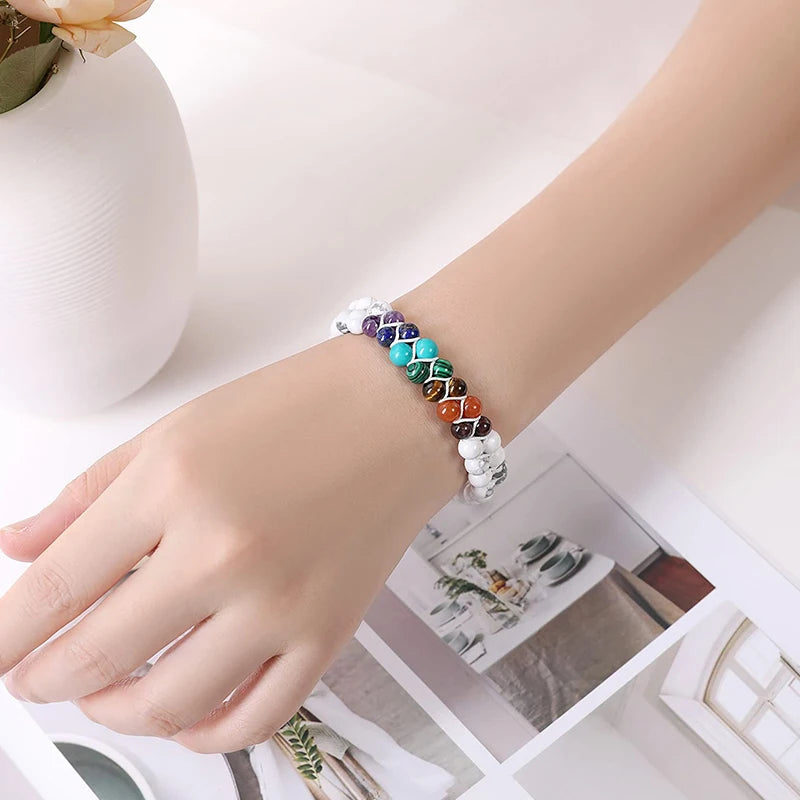 Veile Studios Fashion Jewelry 6Mm 7 Chakra Stone Bead Yoga Meditation Bracelet For Women