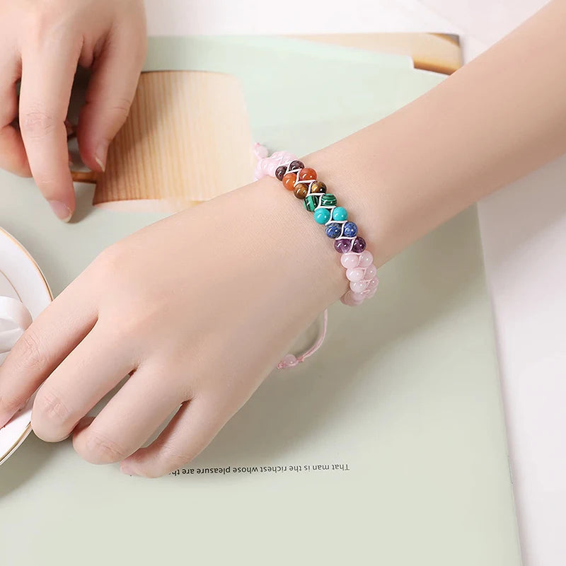 Veile Studios Fashion Jewelry 6Mm 7 Chakra Stone Bead Yoga Meditation Bracelet For Women