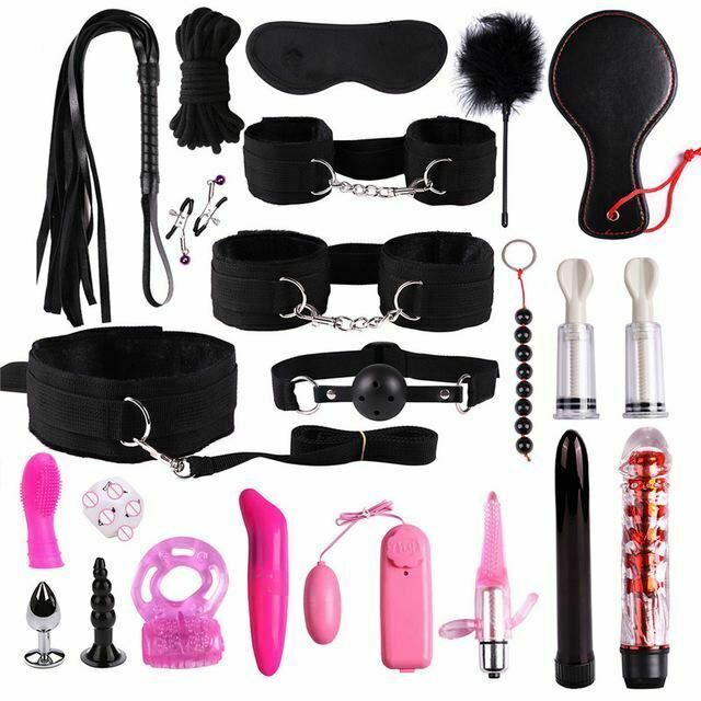 Bdsm Beginner's Sex Toy Kit With Vibrator Nipple Suckers Restraints