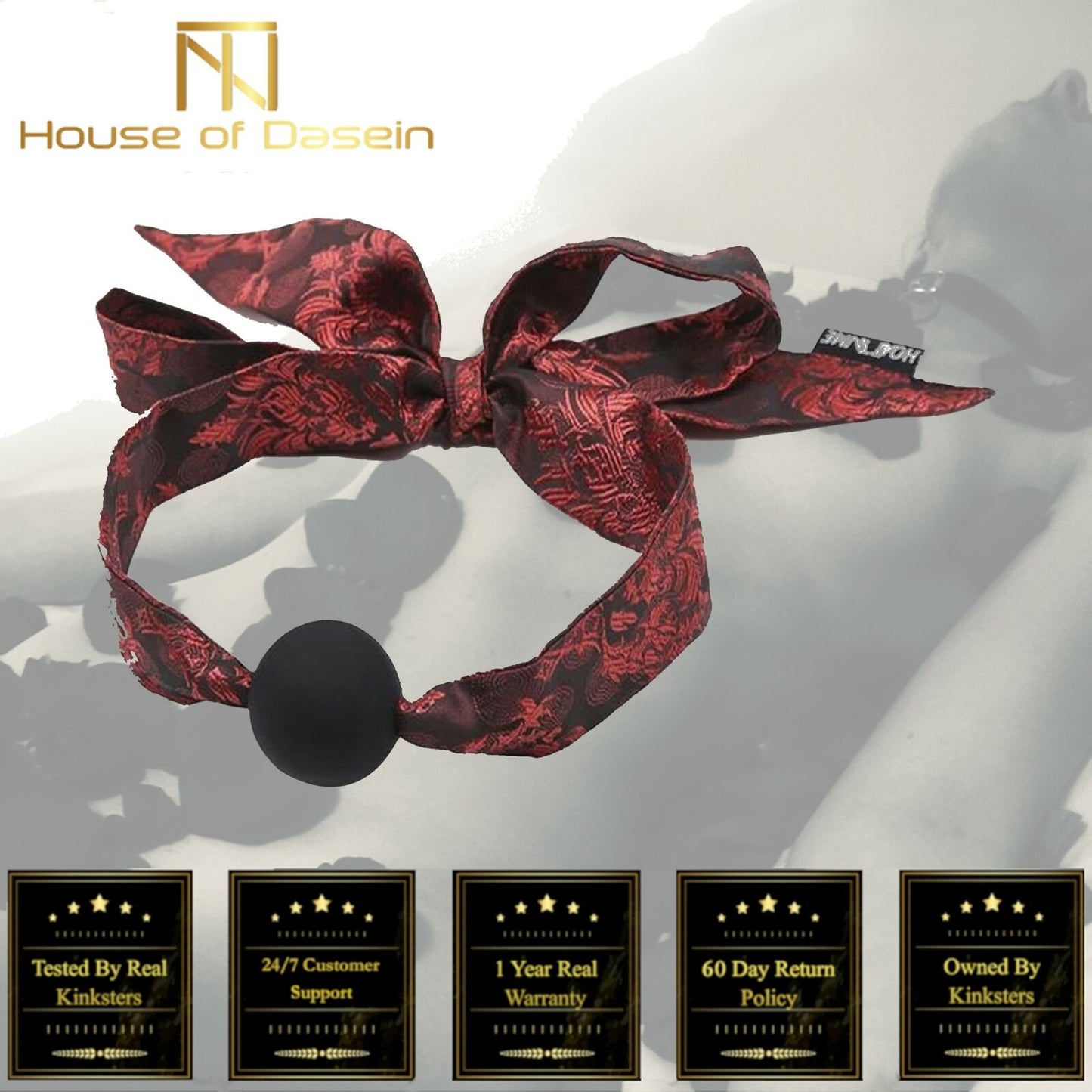 Black Red Ball Gag Chinese Pattern Mouth Bondage Kink Bdsm Fetish Restraints