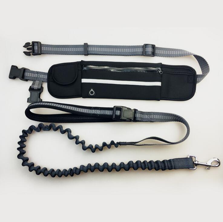 Shock Absorbing Hands Free Dog Running Leash With Waist Pocket