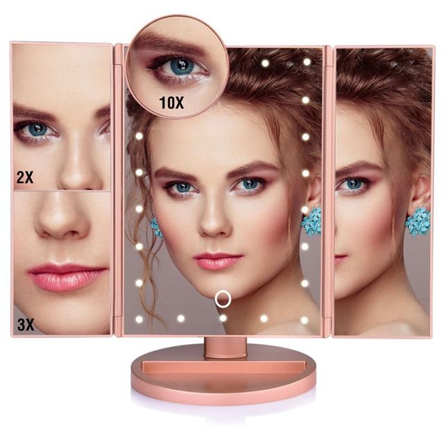 Desktop Rotating Folding Led Touch Screen 22 Light Makeup Magnifying Mirror