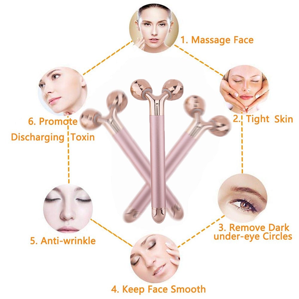 24K Gold Energy Beauty Bar Facial Face Massager 3D Roller Electric Sonic & T Shape Arm Eye Nose Head Lift