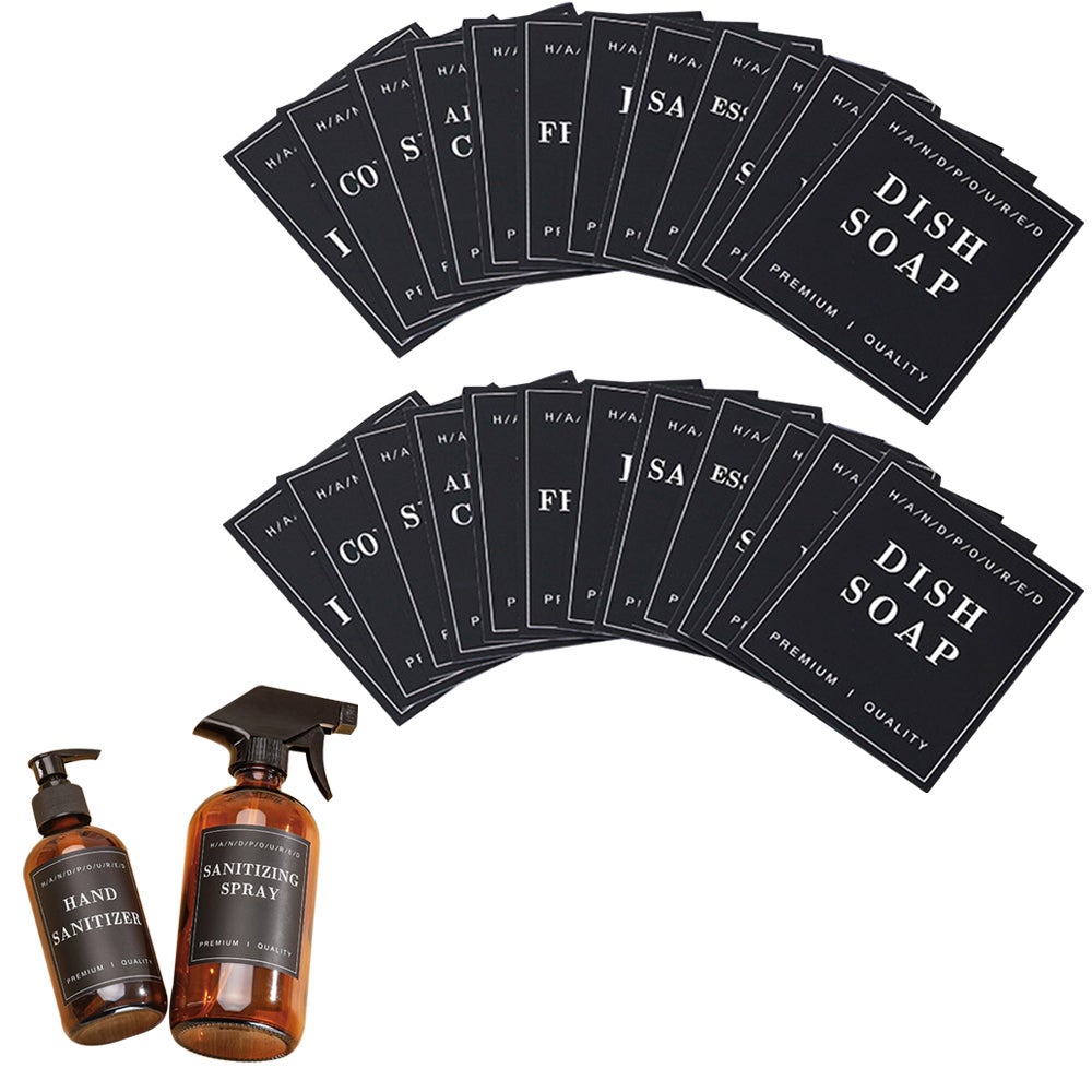 24Pcs Bathroom Bottle Label Waterproof Stickers Removable Cleaning Labels Glass