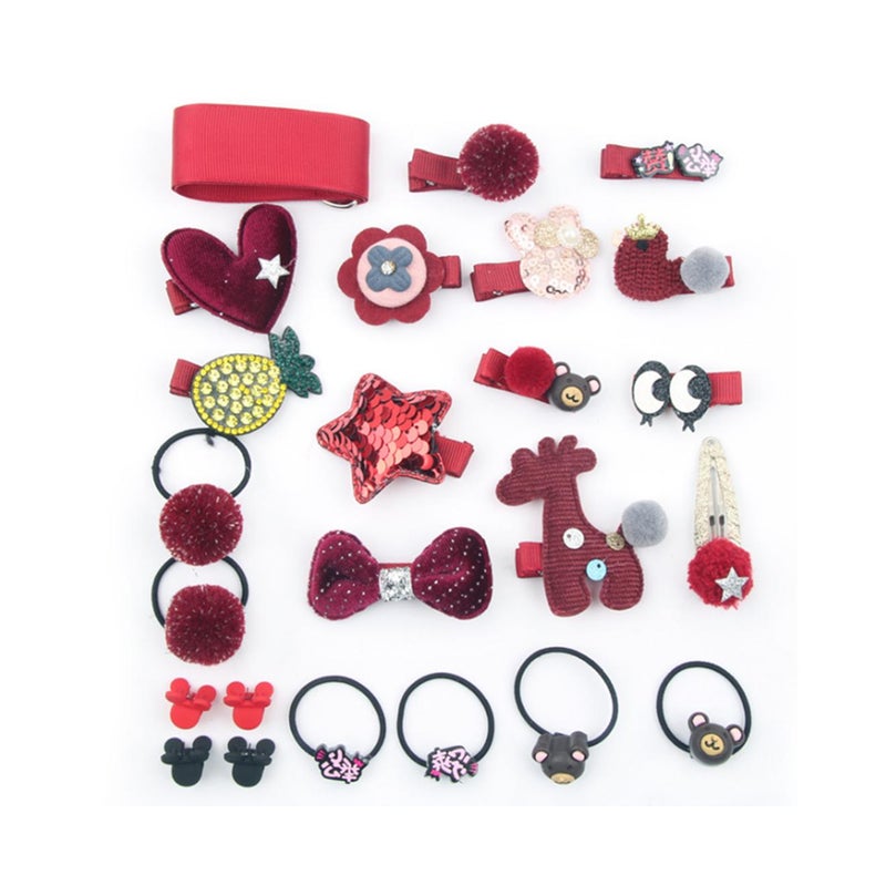 24Pcs Children's Hair Ornament Girl's Butterfly Tie Cartoon Clip Headdress Set