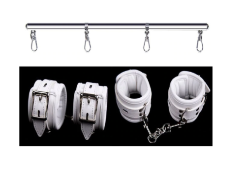 White Wrist Ankle Cuffs Spreader Bar Bondage Kink Restraints