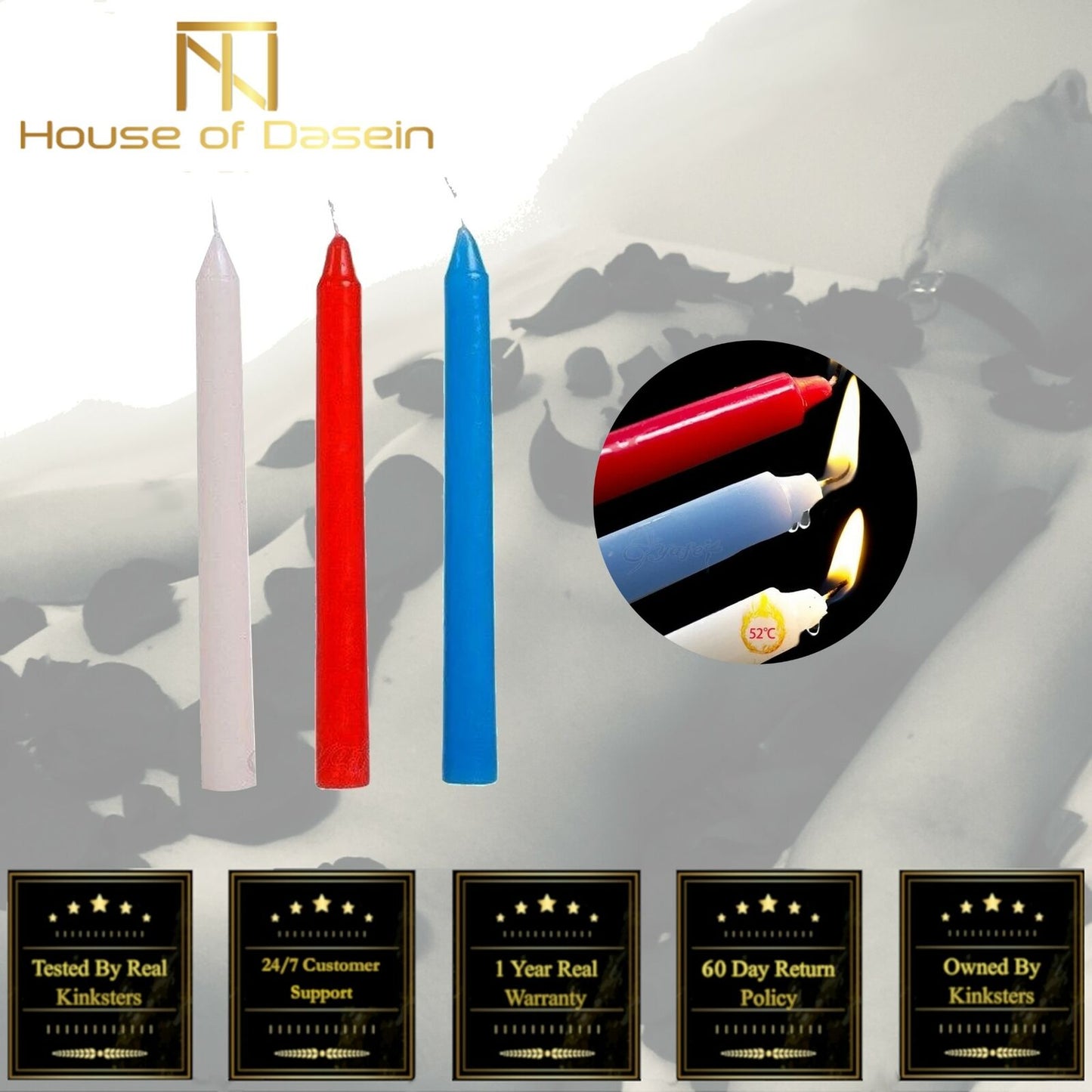 Bdsm 3Pcs Wax Candles Temperature Play Bondage Kink Fetish Restraints