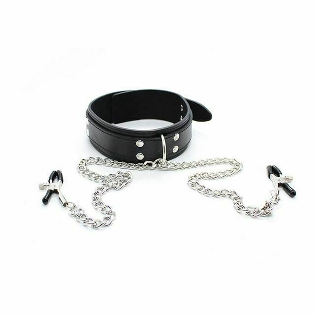 Slave Collar Nipple Clamps Chains Bondage Kink Bdsm Fetish Restraints