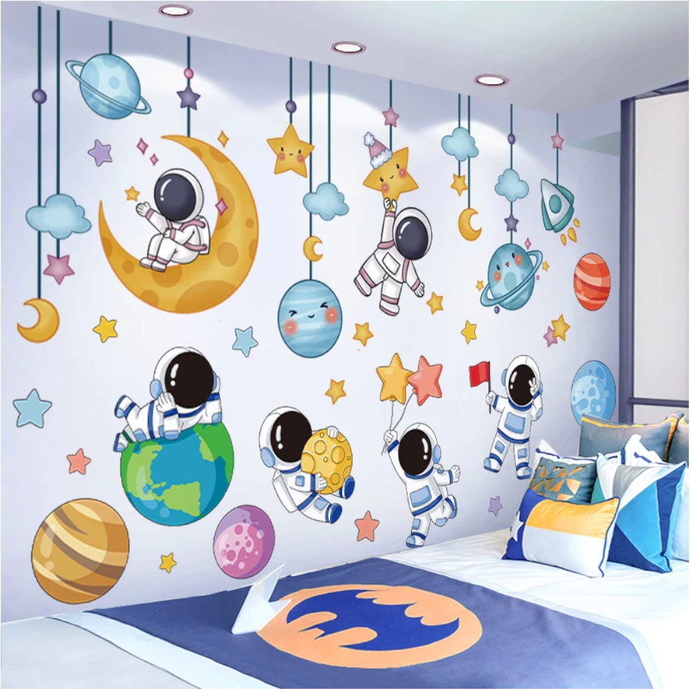 Astronauts Wall Stickers Vinyl Diy Stars Planets Decals For Kids Rooms Baby Bedroom Children Nursery Home Decoration