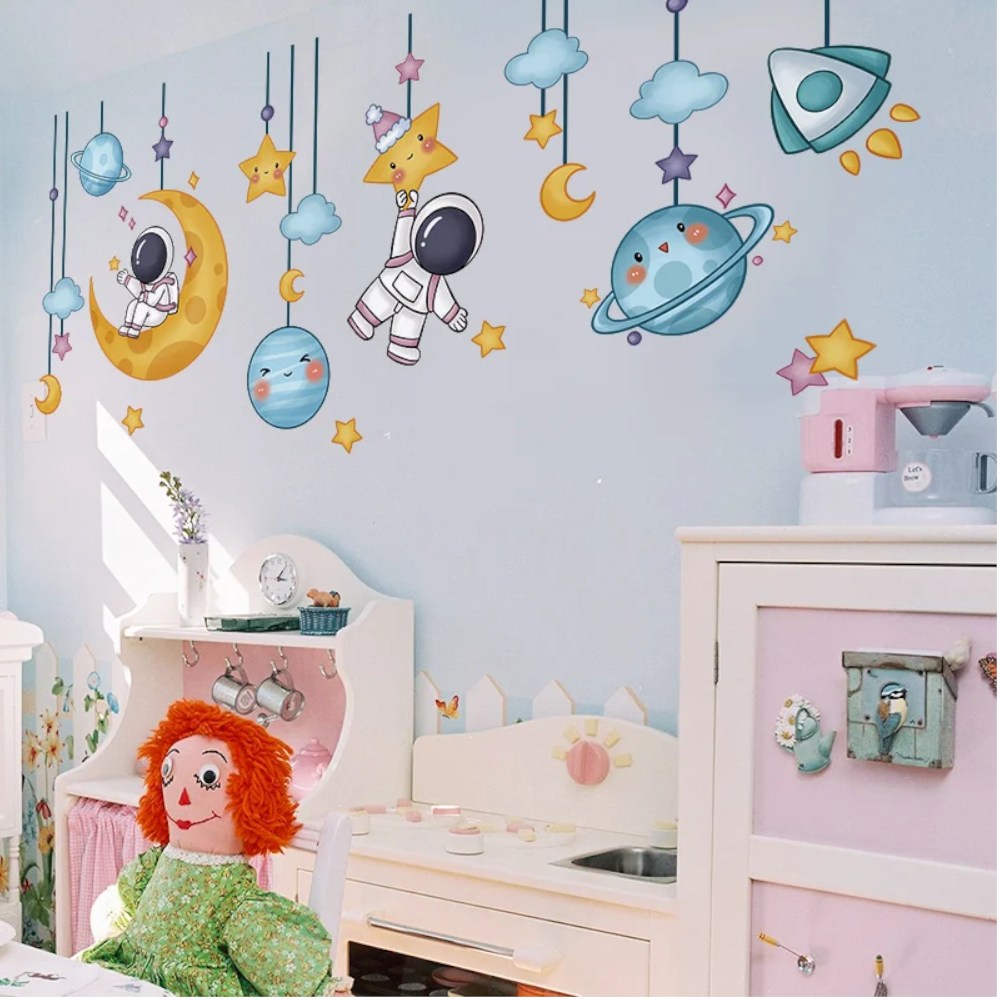 Astronauts Wall Stickers Vinyl Diy Stars Planets Decals For Kids Rooms Baby Bedroom Children Nursery Home Decoration