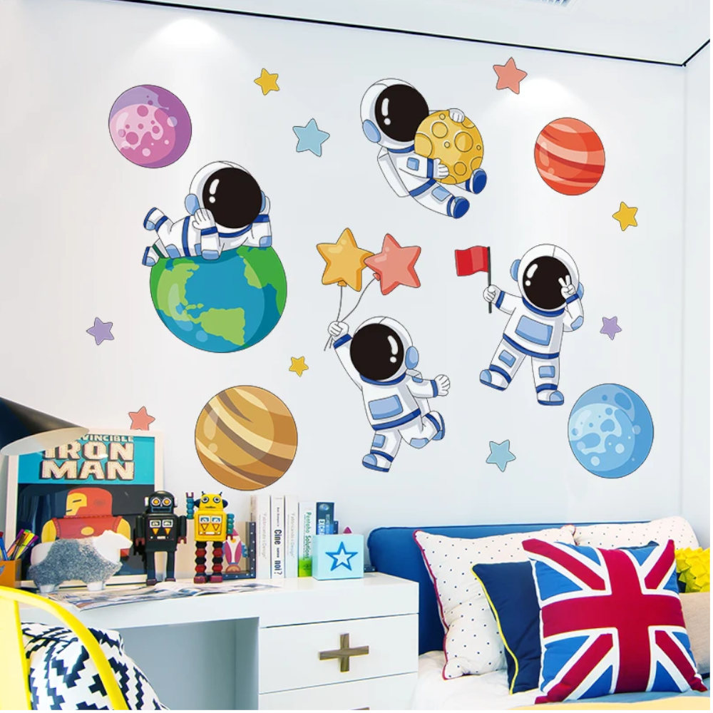 Astronauts Wall Stickers Vinyl Diy Stars Planets Decals For Kids Rooms Baby Bedroom Children Nursery Home Decoration