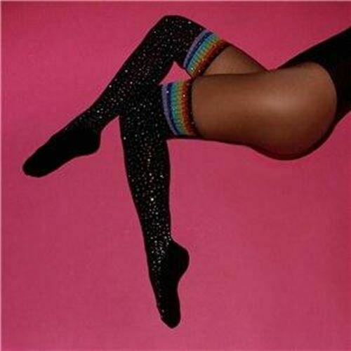 Cotton Over The Knee Socks Sparkly Rhinestone Rainbow Stripes Women