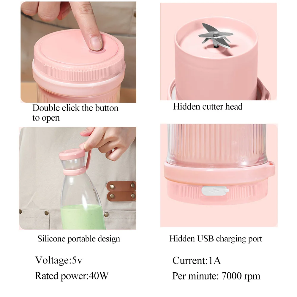 Rechargeable Mixers Fresh Fruit Juicers Blue Pink Usb Portable Bottle Mini Fast Electric Blender Smoothie Ice Maker