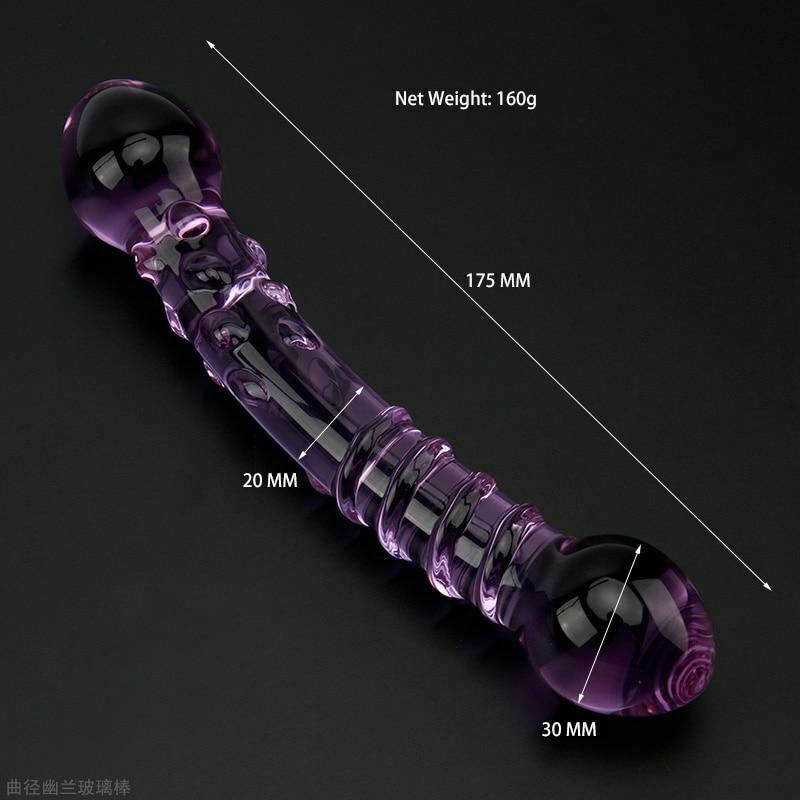 Double Ended Dildo Purple Glass Spiral Spot Temperature Play Bdsm