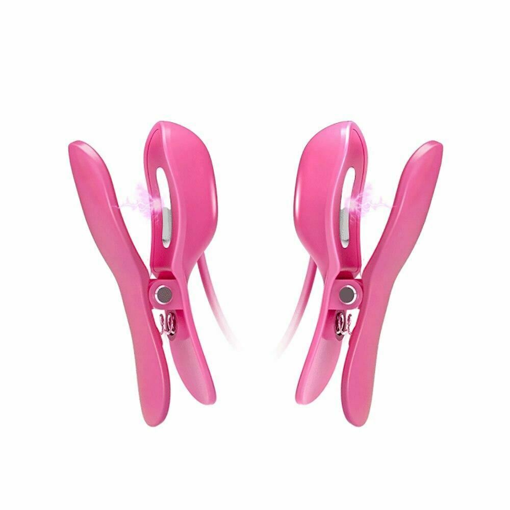 Pink Electric Shock Nipple Clamps Vibrator Electro Sex Stimulation Bdsm