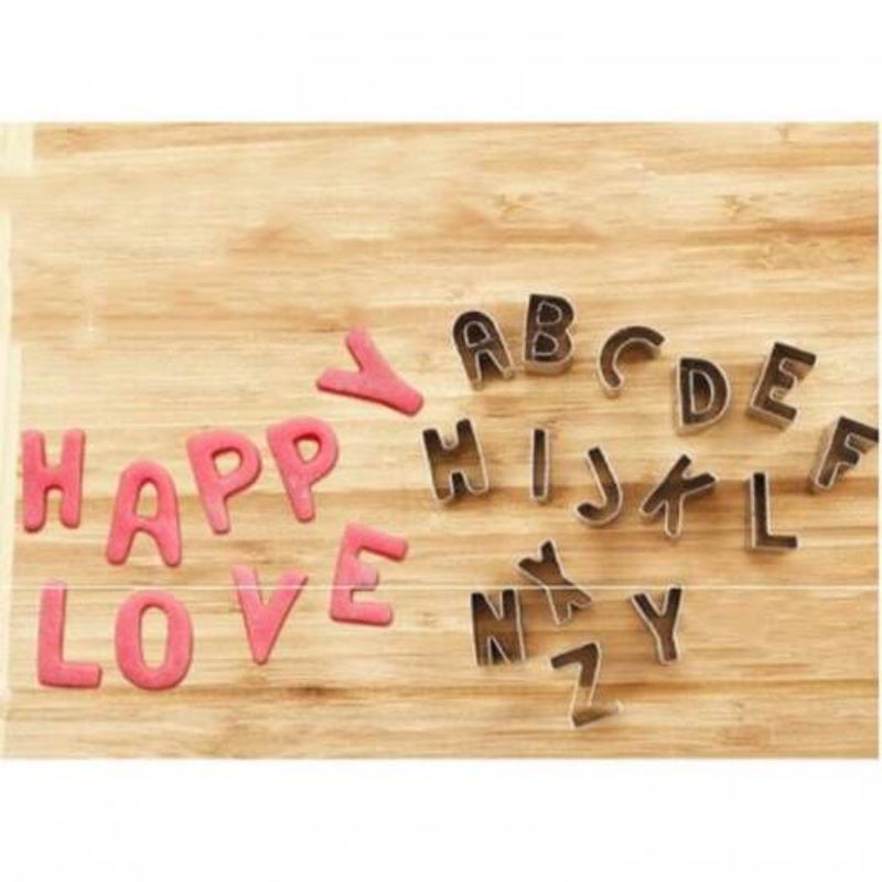 26Pcs English Letters Cookie Cutters Stainless Steel Cake Mould Home Kitchen Baking Tools Silver