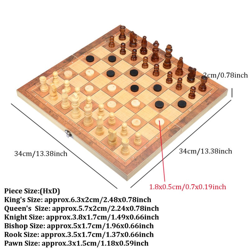3 In 1 Folding Chess Set Family Board Games Checkers Backgammon