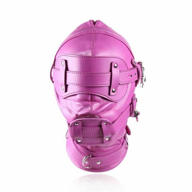 Pink Blue Fetish Full Hood With Mouth Dildo Gag Bdsm Bondage Sex Mask